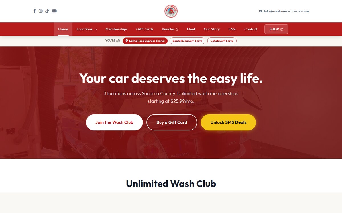 Screenshot of the easybreezycarwash.com homepage